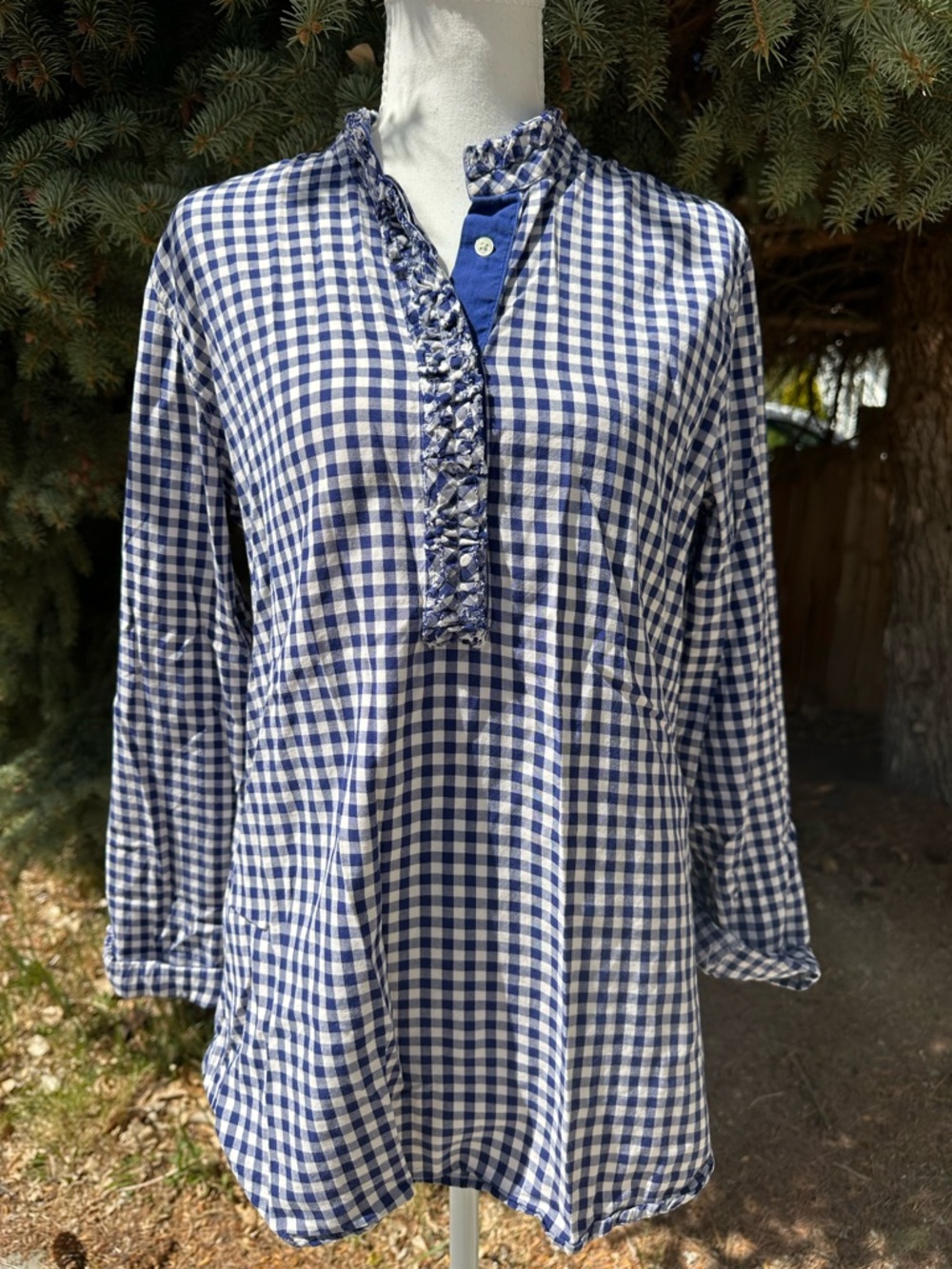 Blue Gingham Ruffle-Trim Men’s Shirt